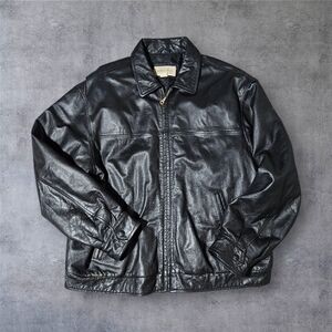 St John's Bay Jacket Black Quilted Lined Leather Bomber Zip Upo Vintage XL